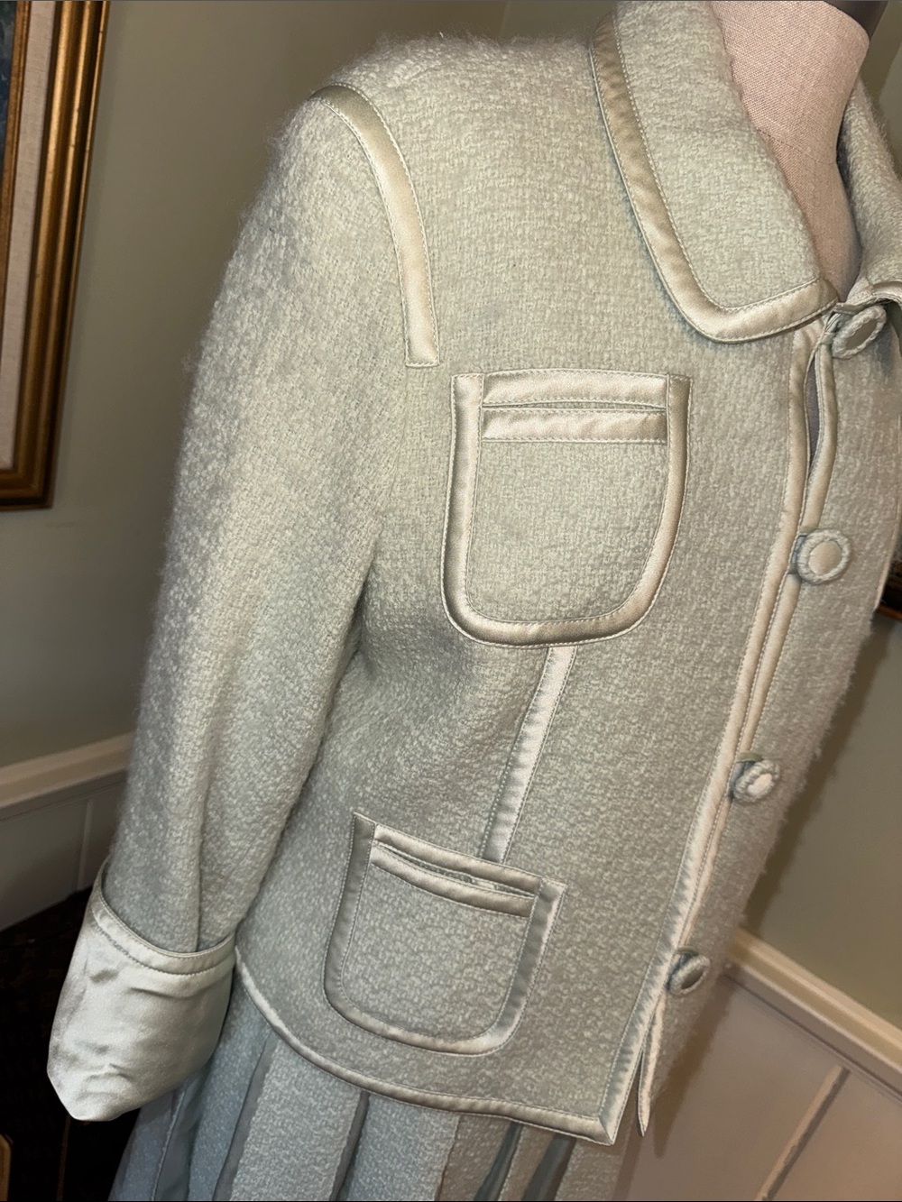 Vintage Carlisle Mint Green Two-Piece Suit Coat Jacket Skirt Set US 14 UK 16 - Picture 2 of 7